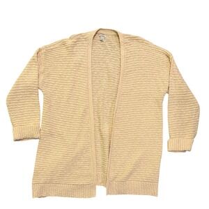 LL Bean Women's XL 100% Cotton Light Yellow Cardigan Sweater